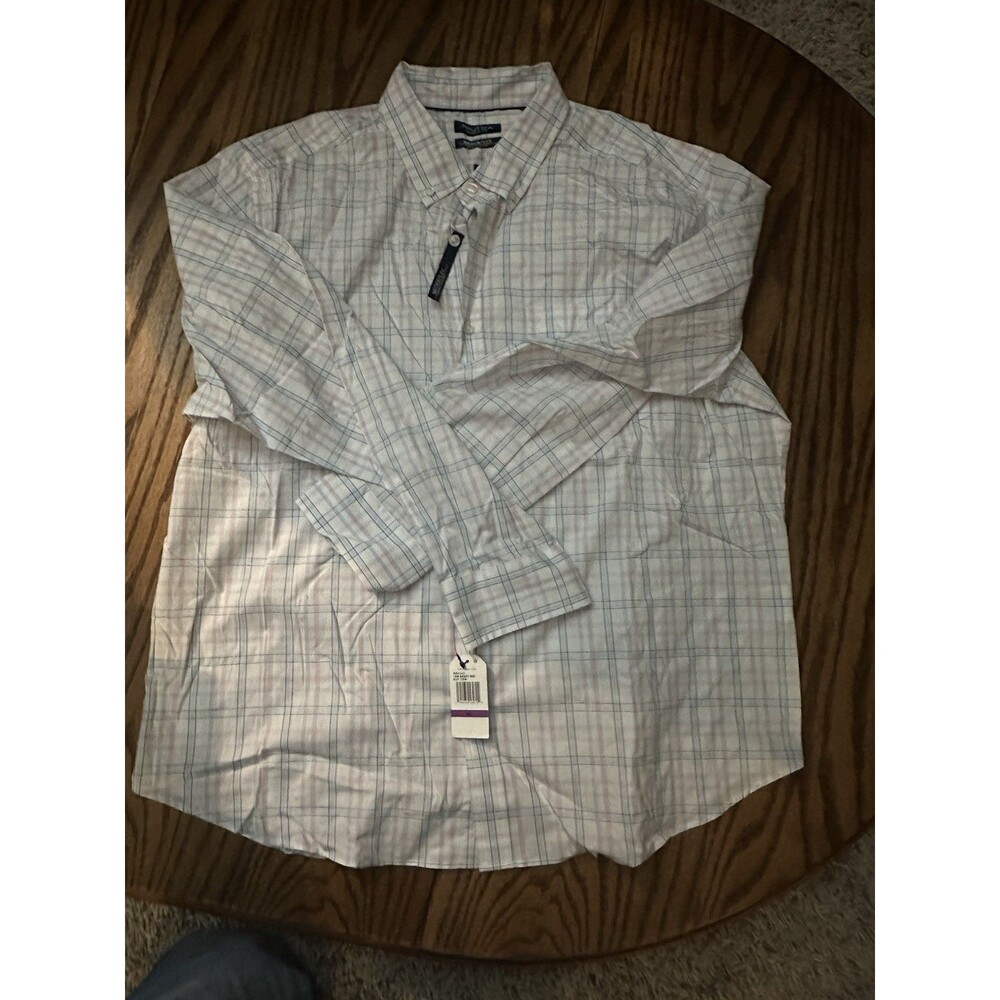 Nautica Classic Fit NauticaFlex Plaid Shirt Bright White XXL Wrinkle Resistant